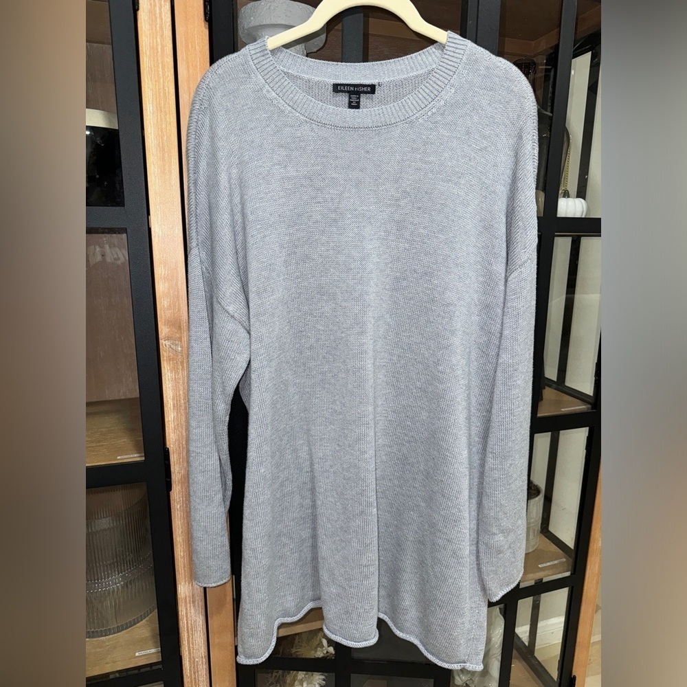 Eileen Fisher sweater peruvian cotton knit lyocell crewneck boxy top tunic rib
